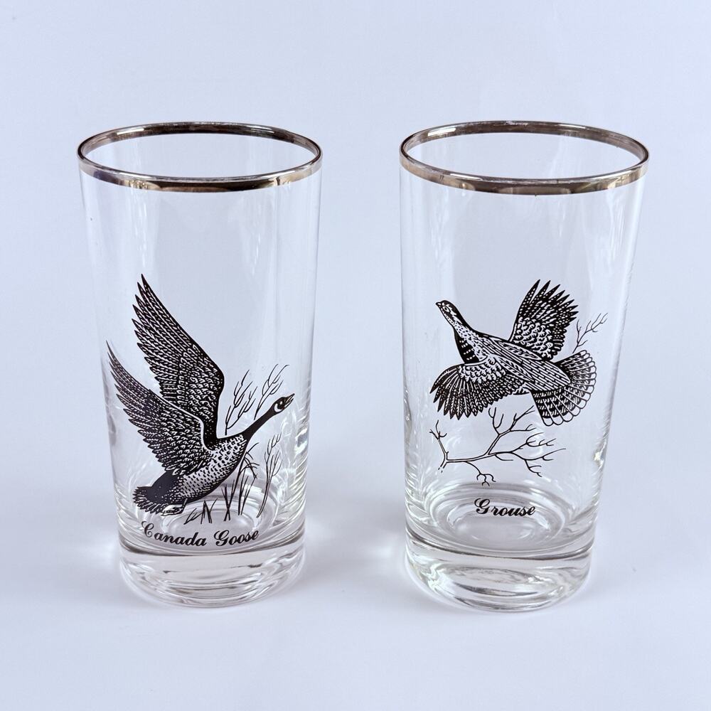 Federal Highball Glasses RICHARD E BISHOP Sportsman Game Bird Barware 2 Vintage